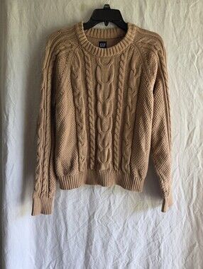 Gap Chunky Cableknit Sweater Womens Medium 100% Cotton Preppy Fisherman Brown